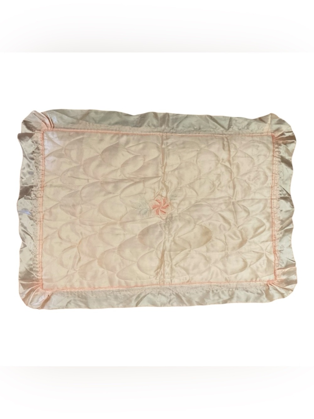 Vintage Peach satin pillow case embroidered ruffles cottagecore romantic home